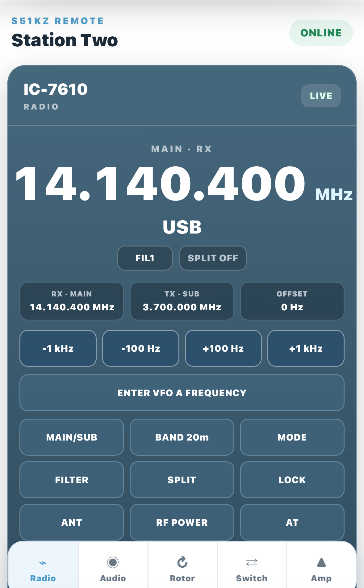 S51KZ Station Two mobile remote interface